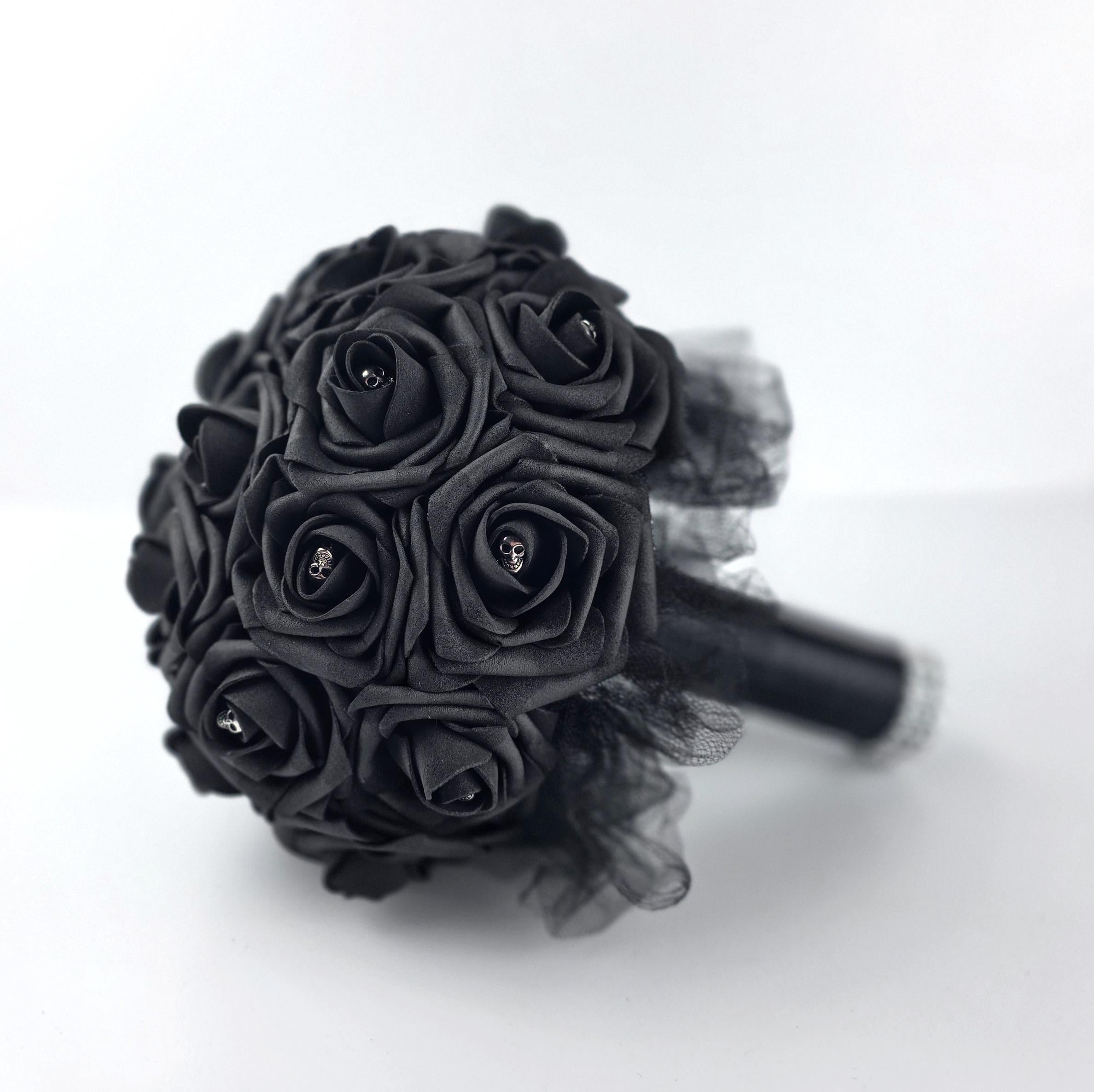 Black Skull Bouquet,Black Bouquet, Gothic Bouquet, Bridesmaid Bouquet,Toss Bouquet,Corsages,Boutonnieres,Halloween, Custom Colors Available