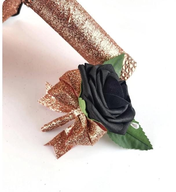 Dusty Rose, Black, And White Wedding Bouquet- Modern Romantic Bridal- Rose Gold Ribbon-Custom Colors-Matching Boutonnieres & Corsages