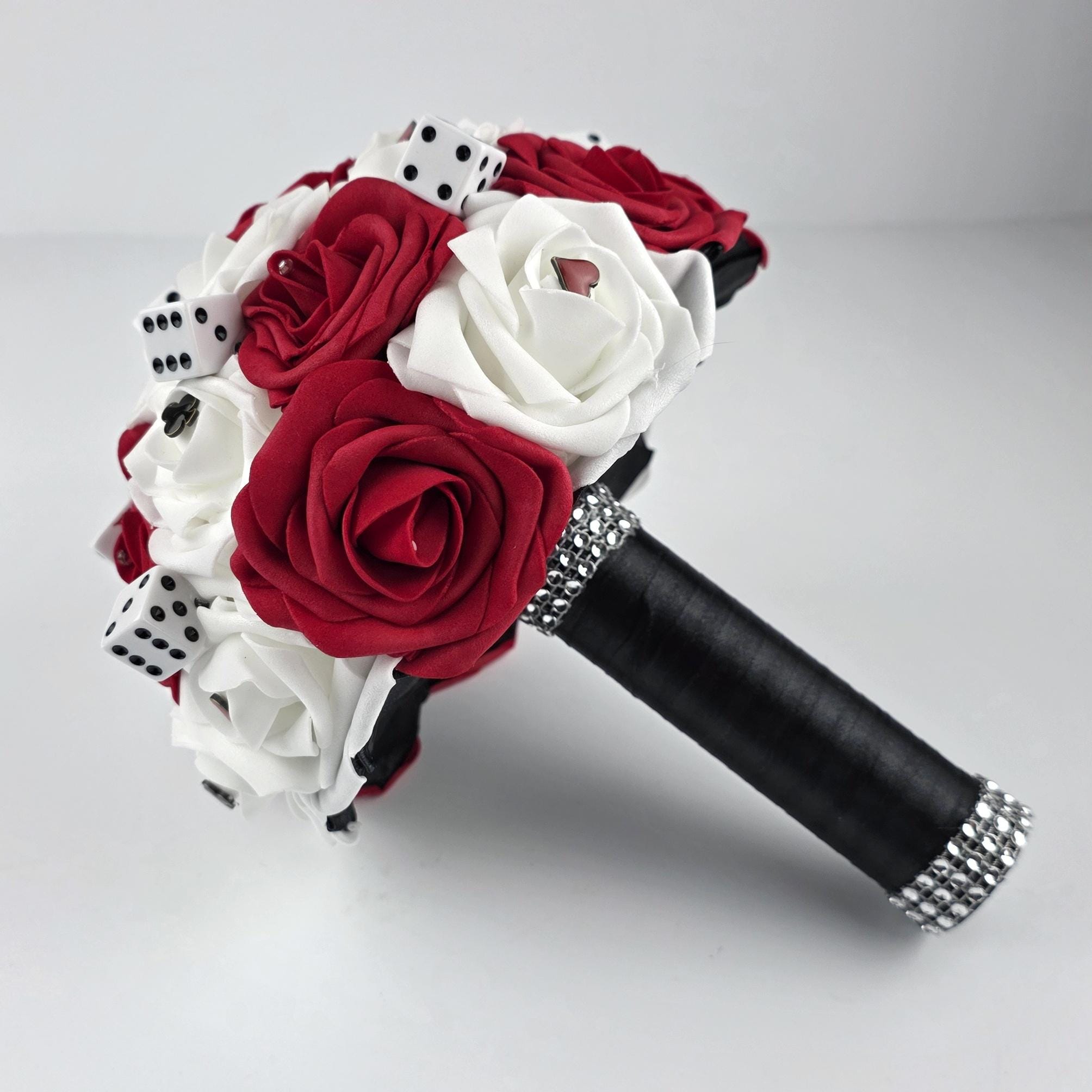 Las Vegas Themed Wedding Bouquet, Red And White Bridal Bouquet, Bridesmaid Bouquet, Matching Boutonnieres & Corsages, Destination Wedding