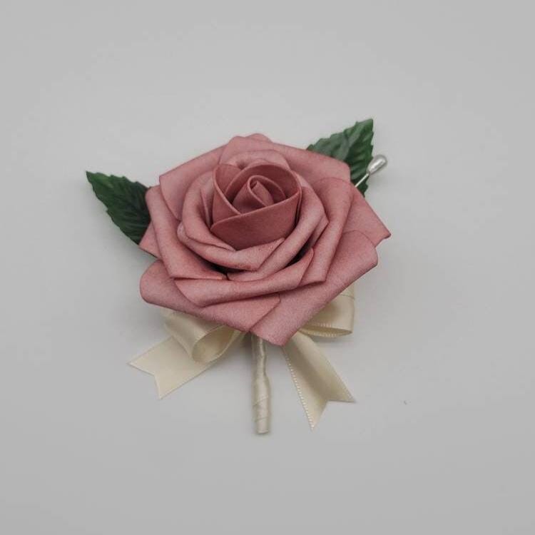 Dusty Rose Wedding Bouquet-Romantic Bridal Bouquet-Ivory Ribbon-Bridesmaid & Bridal Flowers- Custom Colors-Matching Boutonnieres/Corsages