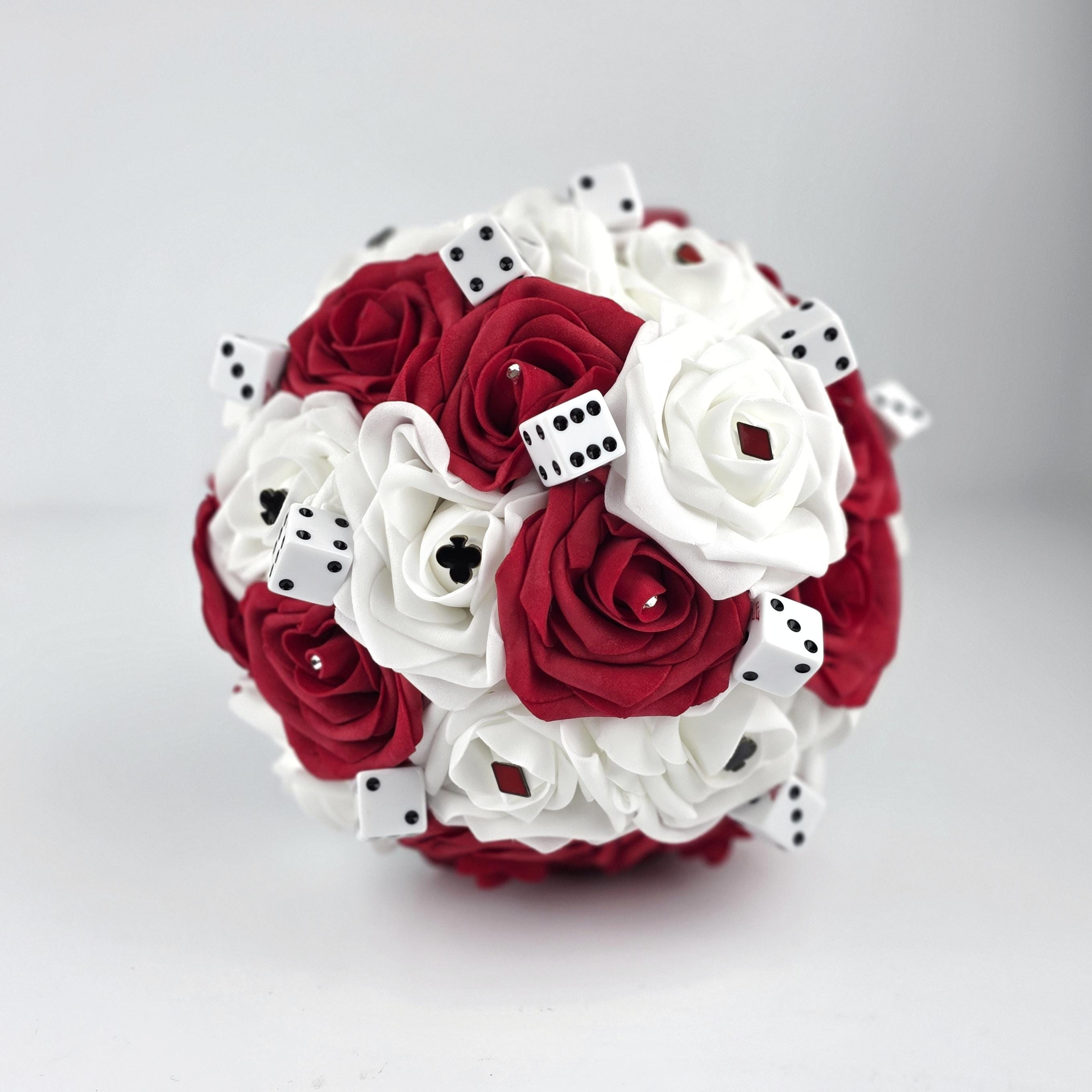 Las Vegas Themed Wedding Bouquet, Red And White Bridal Bouquet, Bridesmaid Bouquet, Matching Boutonnieres & Corsages, Destination Wedding