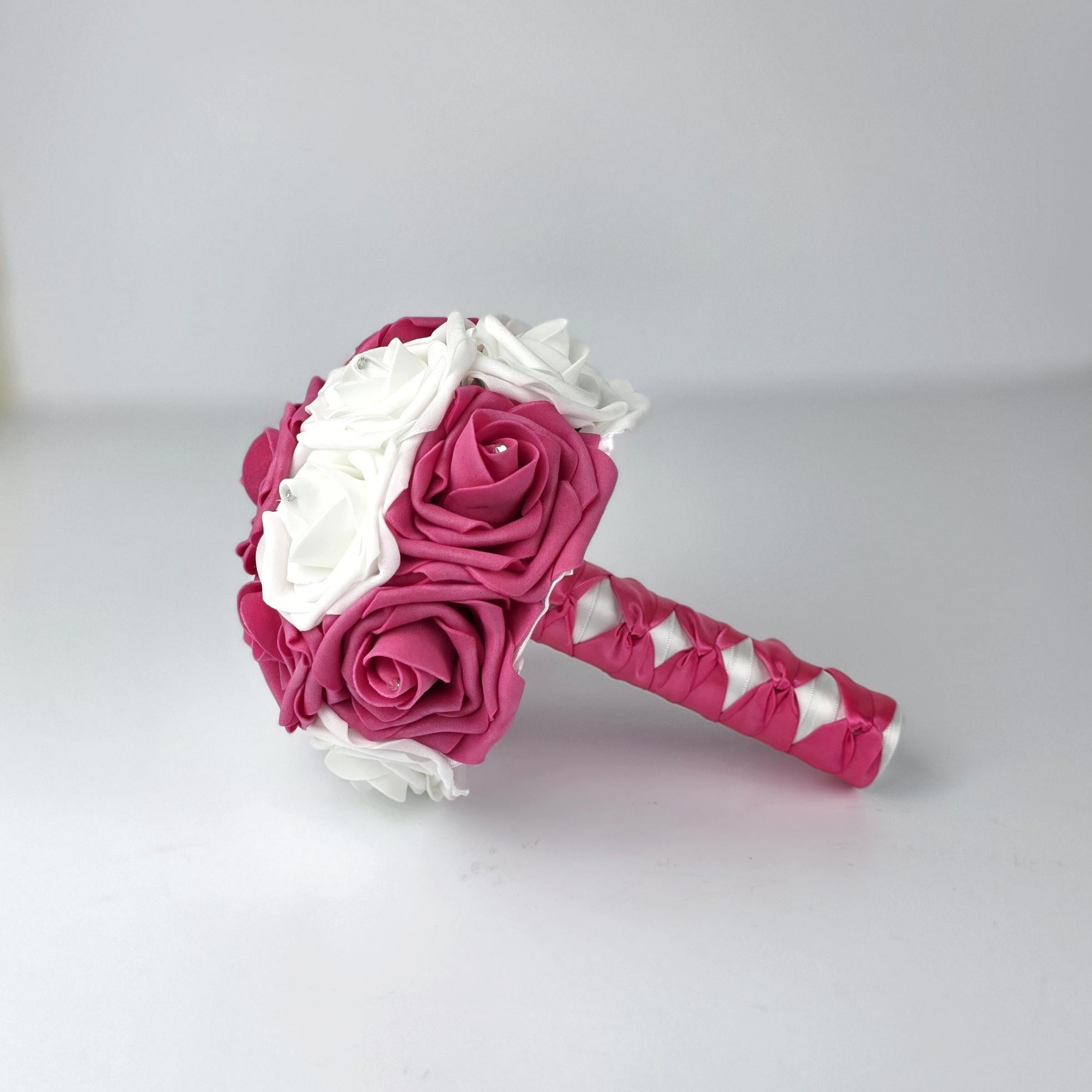 Hot Pink and White Wedding Bouquet, Bridal, Bridesmaid, and Toss Bouquets Available, Matching Boutonnieres and Corsages Available