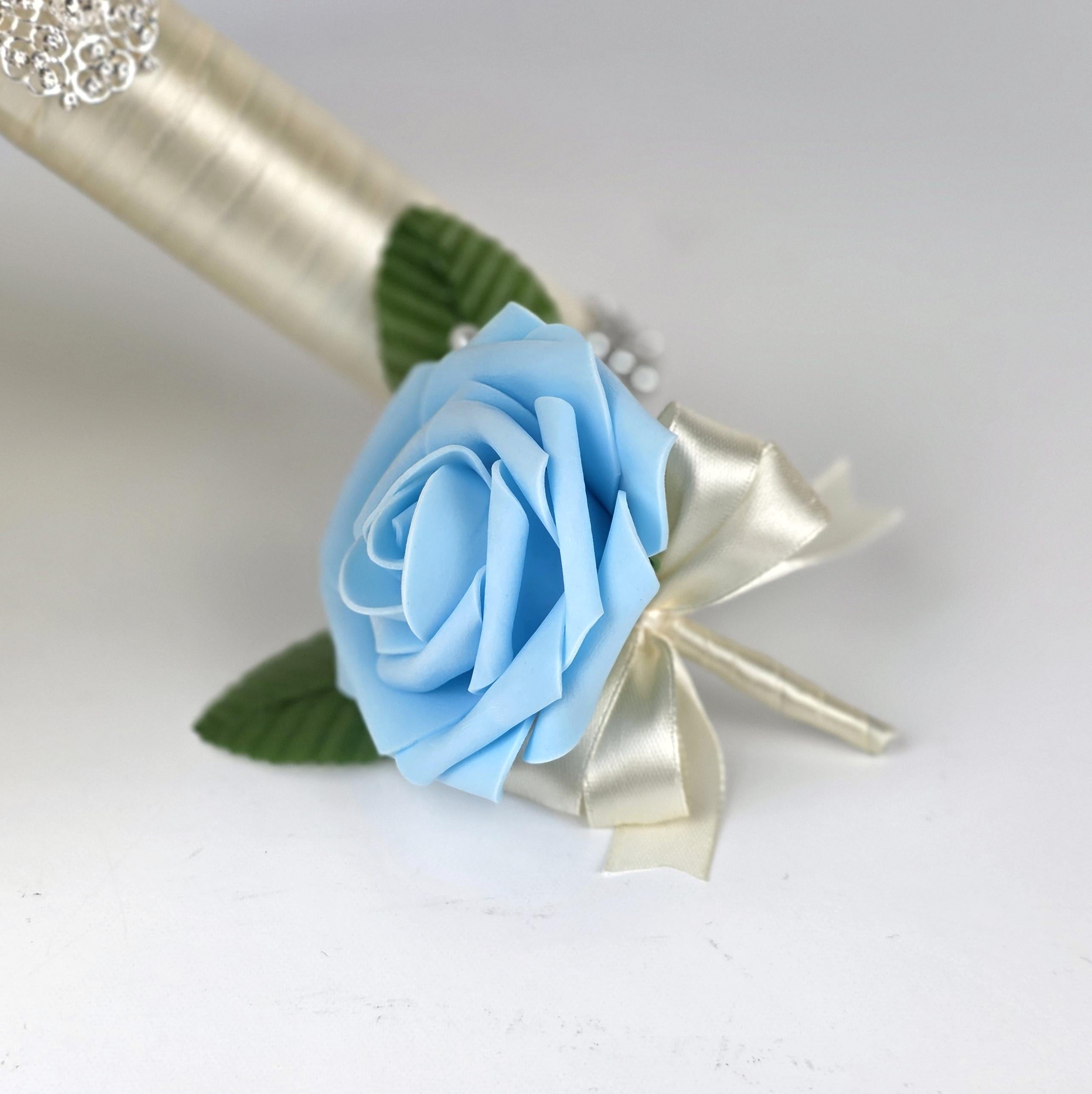 Pink and Blue Brooch Wedding Bouquet, Real Touch Roses, Quinceaneras, Pastel Spring Wedding Flowers, Keepsake