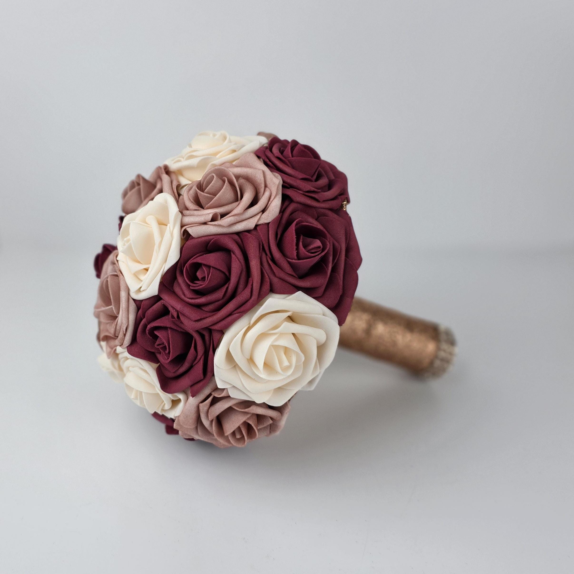 Dusty Rose,Mauve,Burgundy, and Ivory Bridal bouquet, Bridesmaid Bouquet,Toss, Matching Corsages and Boutonnieres,Custom Colors Available