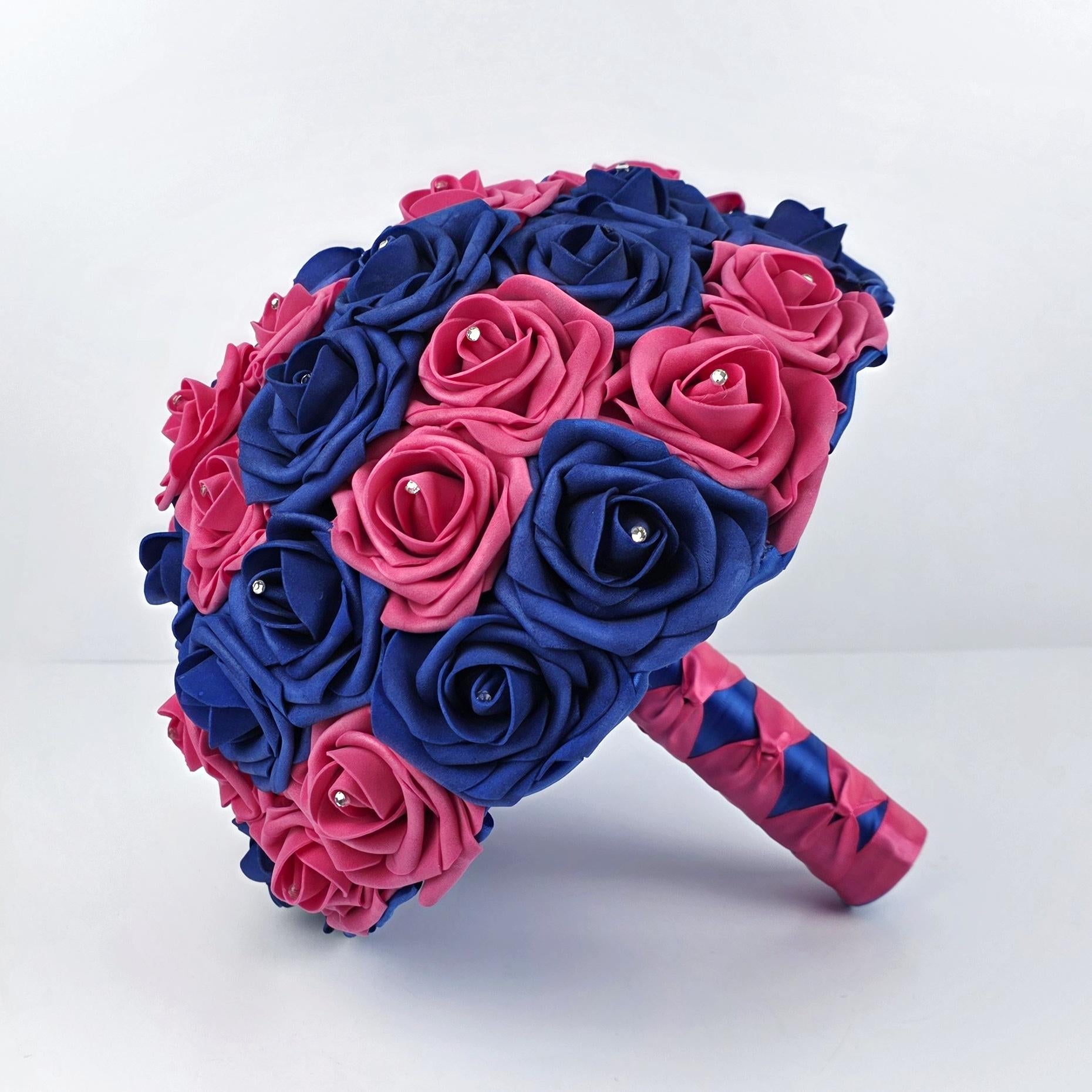 Hot Pink and Royal Blue Boutonniere or Corsage – Real Touch Roses