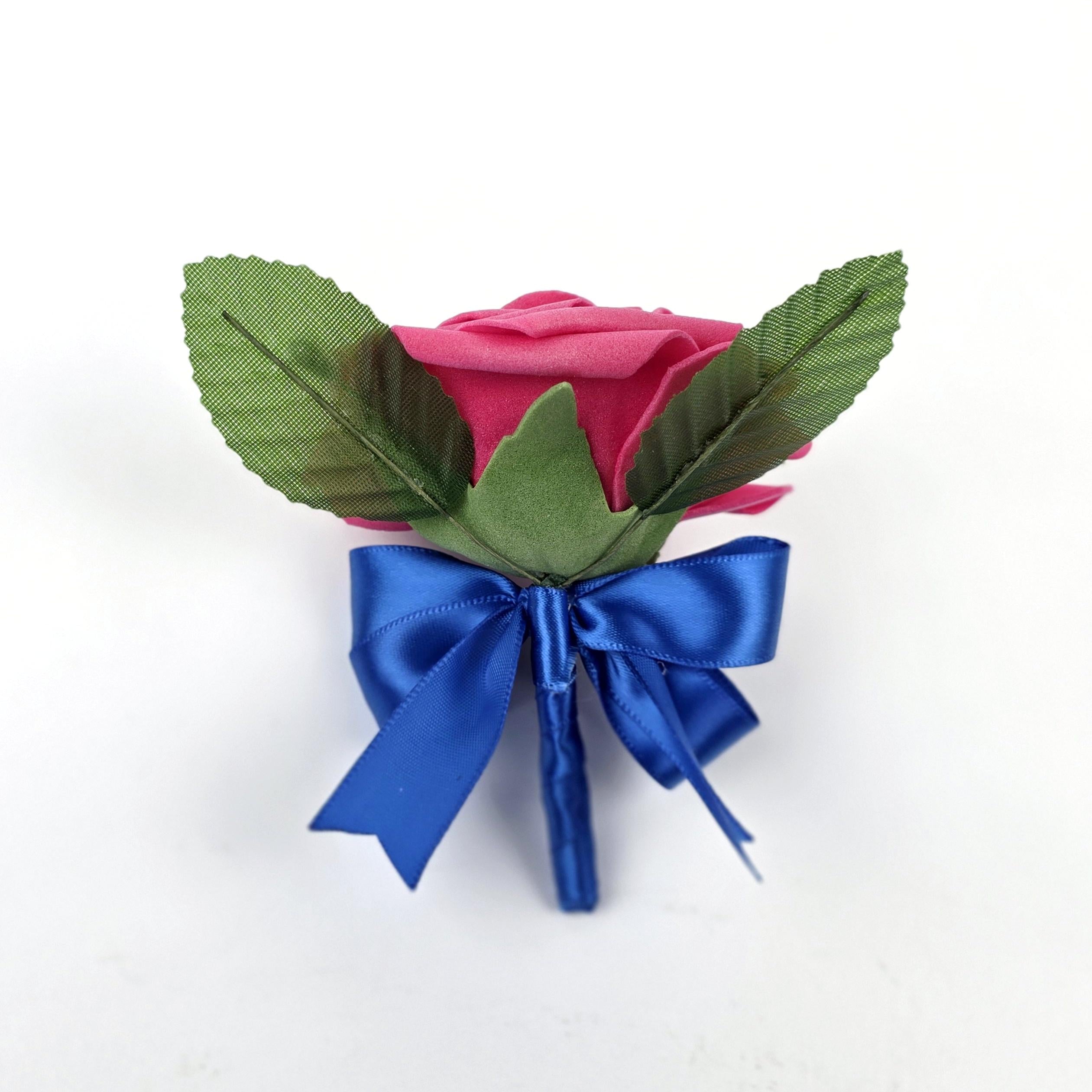 Hot Pink and Royal Blue Boutonniere or Corsage – Real Touch Roses