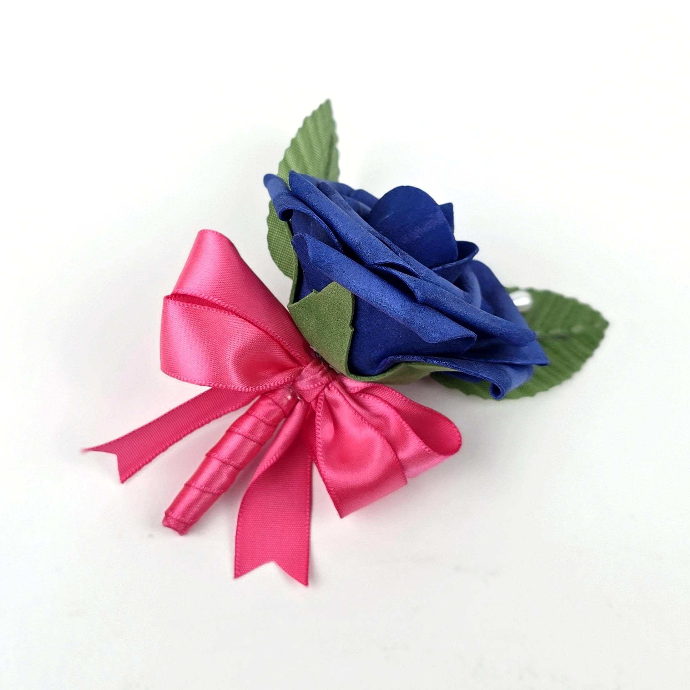 Royal blue and Hot Pink Boutonniere or Corsage – Real Touch Roses