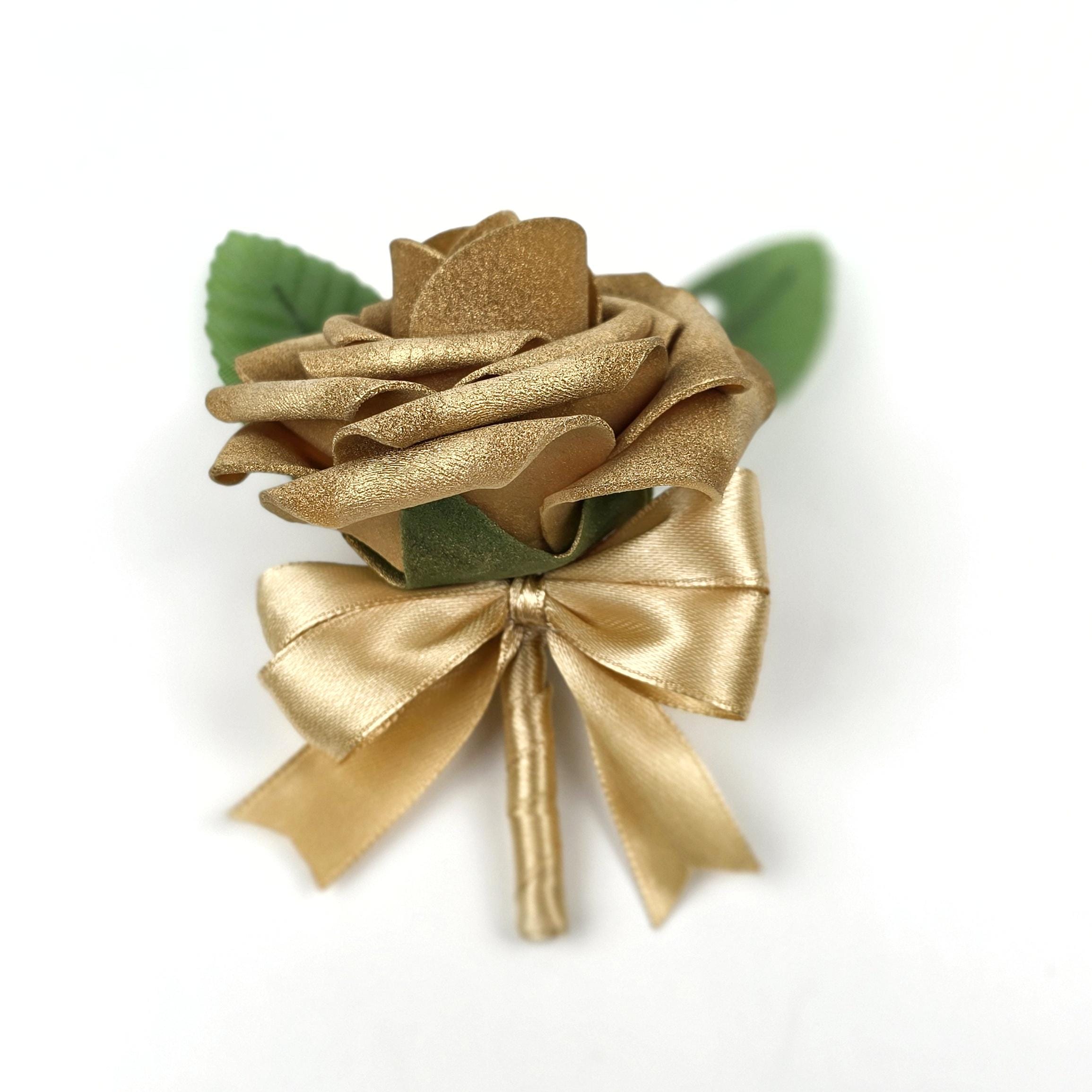 Gold Boutonnieres And Corsages with or without babies breath, Corsages Available In Pin On And Wrist, Custom Colors Available