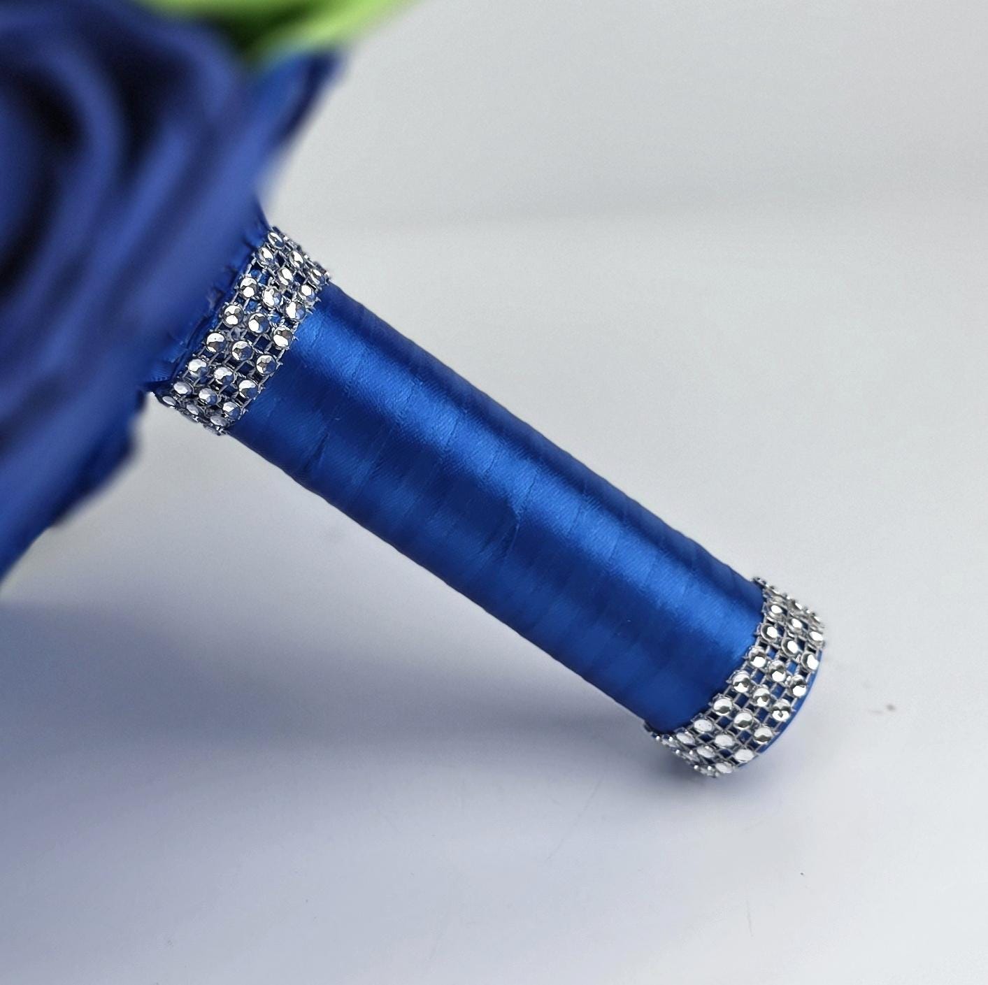 Royal Blue, Lime Green & White Real Touch Rose Brooch Wedding Bouquet, Matching Boutonnieres and Corsages Available