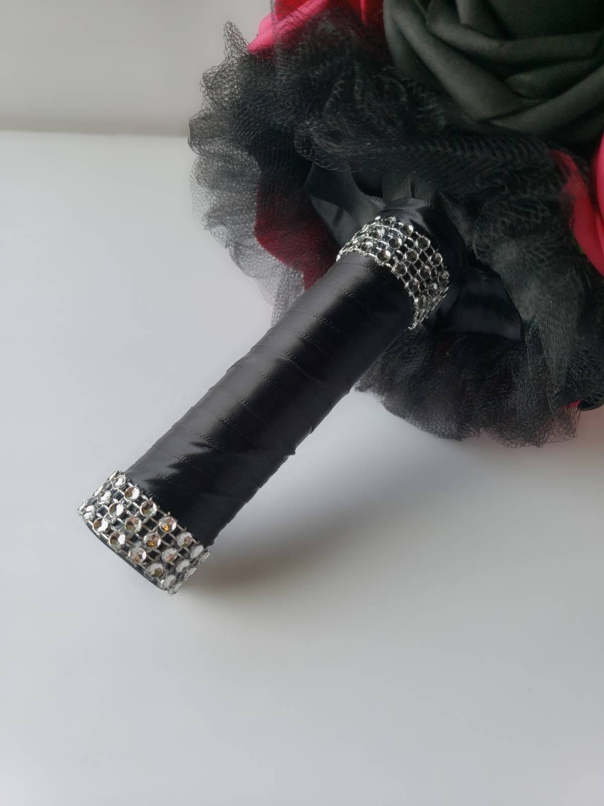 Gothic Skull Fuschia and Black Wedding Bouquet, Bridal Bouquet, Bridesmaid Bouquet, Matching Corsages and Boutonnieres, Halloween Wedding