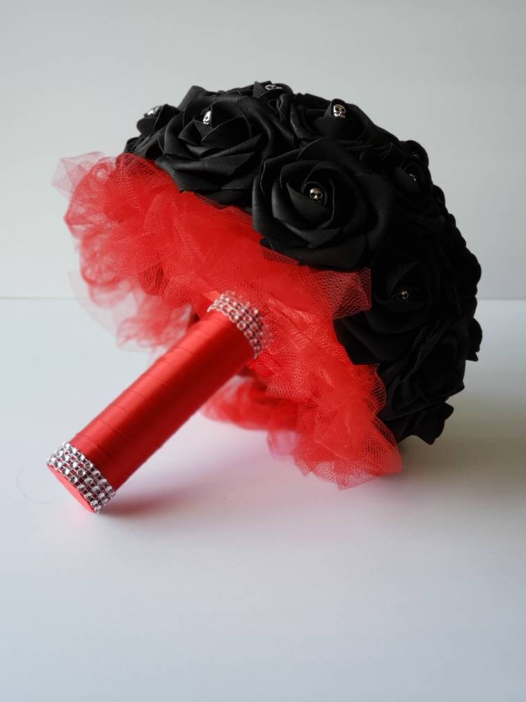 Gothic Skull Burgundy Boutonniere, Goth Corsage, 25 Colors Available, Corsages Available In Pin On And Wrist, Matching Bouquets Available