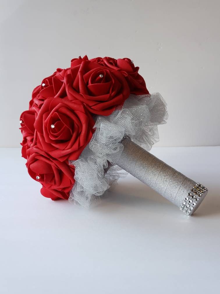 Red,white, and Silver Corsages and Boutonnieres Available In 27 Colors, Corsages Available In Pin On And Wrist, Matching Bouquets Available