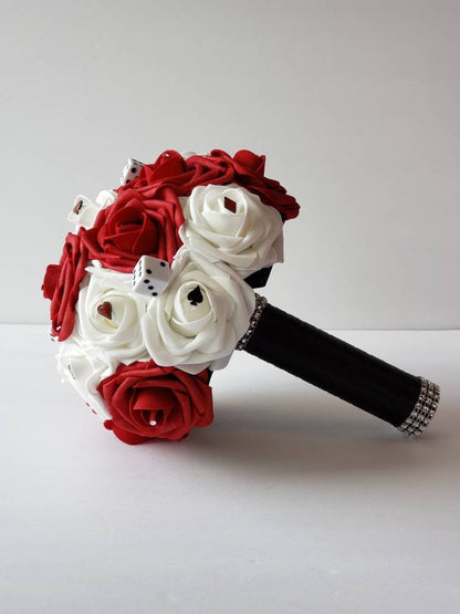 Las Vegas Themed Wedding Bouquet, Red And White Bridal Bouquet, Bridesmaid Bouquet, Matching Boutonnieres & Corsages, Destination Wedding