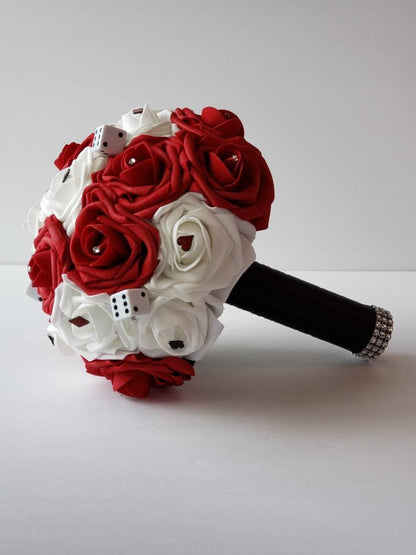 Las Vegas Themed Wedding Bouquet, Red And White Bridal Bouquet, Bridesmaid Bouquet, Matching Boutonnieres & Corsages, Destination Wedding