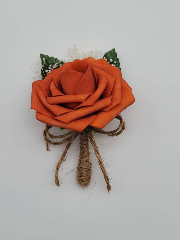 Burnt Orange And Burlap Boutonnieres And Corsages,27 Colors Available, Corsages Available In Pin On And Wrist,Matching Bouquets Available