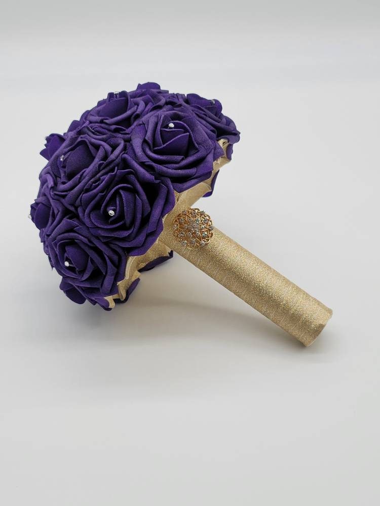 Dark Purple And Gold Boutonnieres And Corsages, 27 Colors Available, Corsages Available In Pin On And Wrist,Matching Bouquets Available