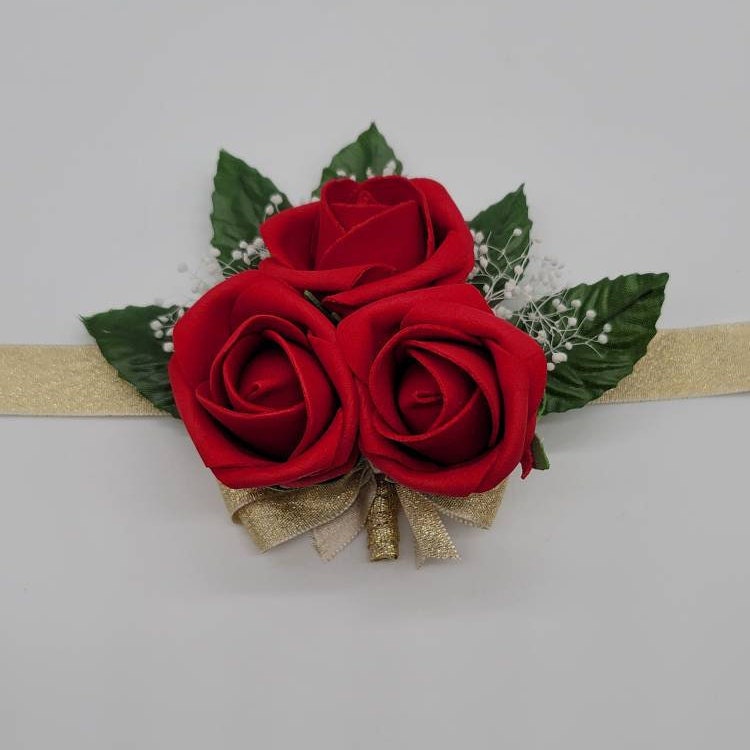 Red and Gold Corsages and Boutonnieres with or without Baby's Breath