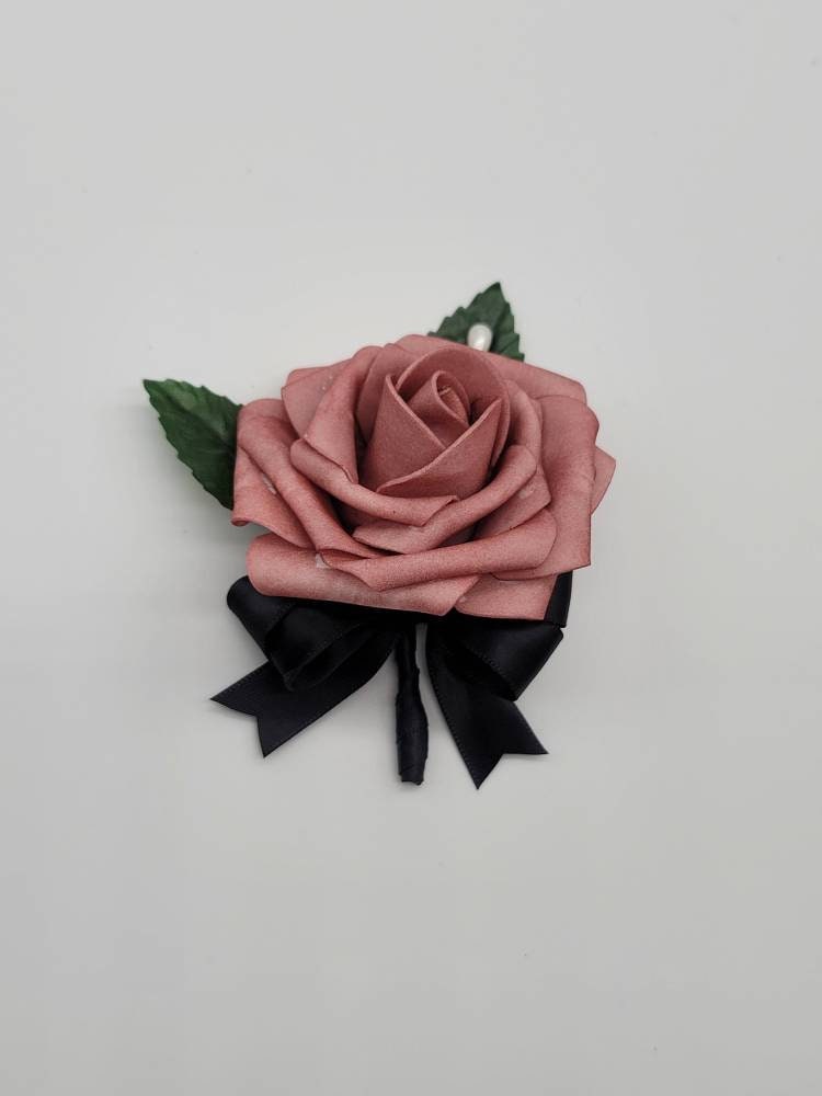 Dusty Rose, Black, and Ivory Wedding Bouquet-Modern Romantic Bridal Bouquet-Custom Colors Available-Boutonnieres and Corsages