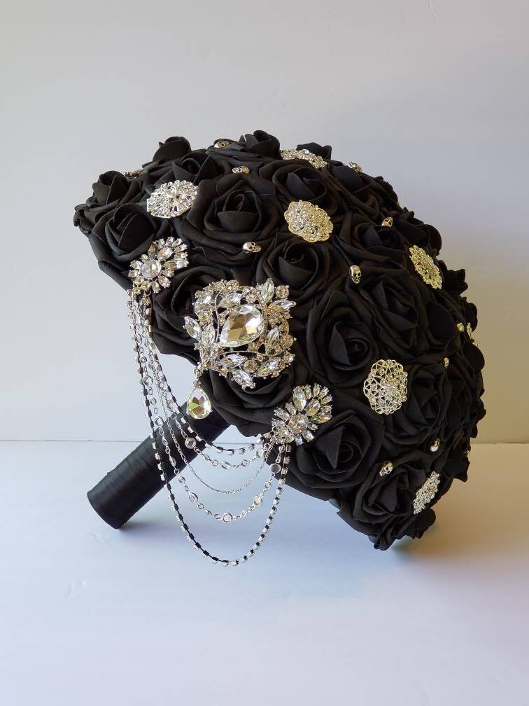 Gothic Skull White and Black Boutonnieres and Corsages, Corsages are Available in Pin on Or Wrist, Matching Bouquets Available