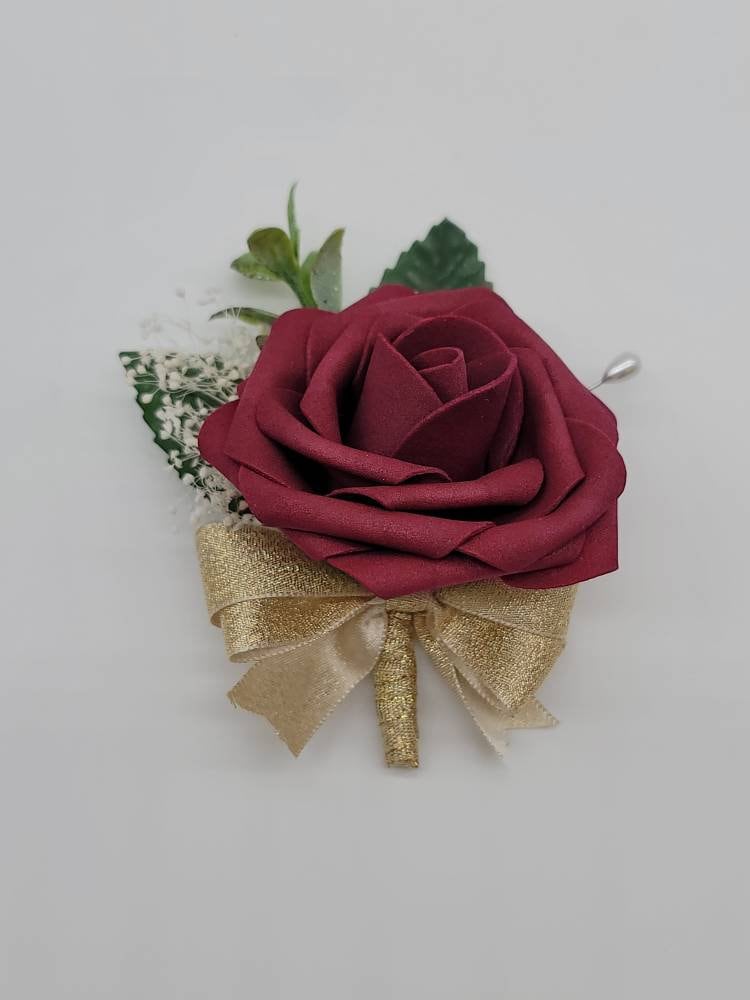 Navy and white Boutonniere With Eucalyptus And Babais Breath, Matching Corsages And Bouquets Available, 27 Colors Available,