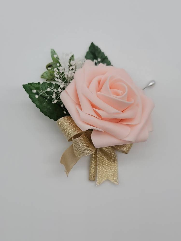 Blush,burgundy, and ivory corsage With Eucalyptus And Babais Breath, Matching Boutonnieres And Bouquets Available, 27 Colors Available