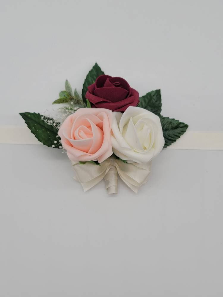 Navy and white Boutonniere With Eucalyptus And Babais Breath, Matching Corsages And Bouquets Available, 27 Colors Available,
