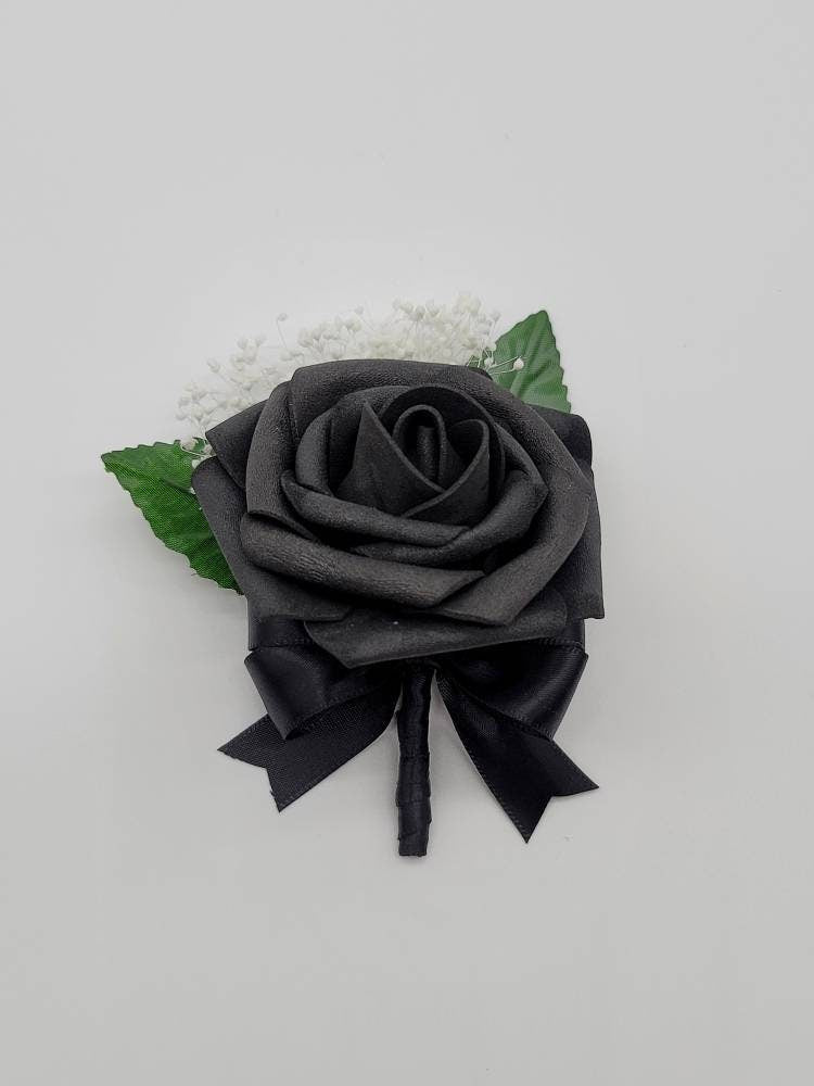 Black Boutonnieres And Corsages, Available In 27 Colors, Corsages Available In Pin On And Wrist,Matching Bouquets Available