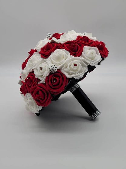 Las Vegas Themed Wedding Bouquet, Red And White Bridal Bouquet, Bridesmaid Bouquet, Matching Boutonnieres & Corsages, Destination Wedding