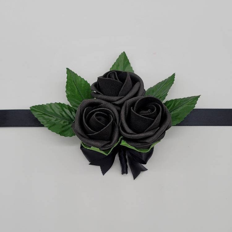 Black Boutonnieres And Corsages, Available In 27 Colors, Corsages Available In Pin On And Wrist,Matching Bouquets Available