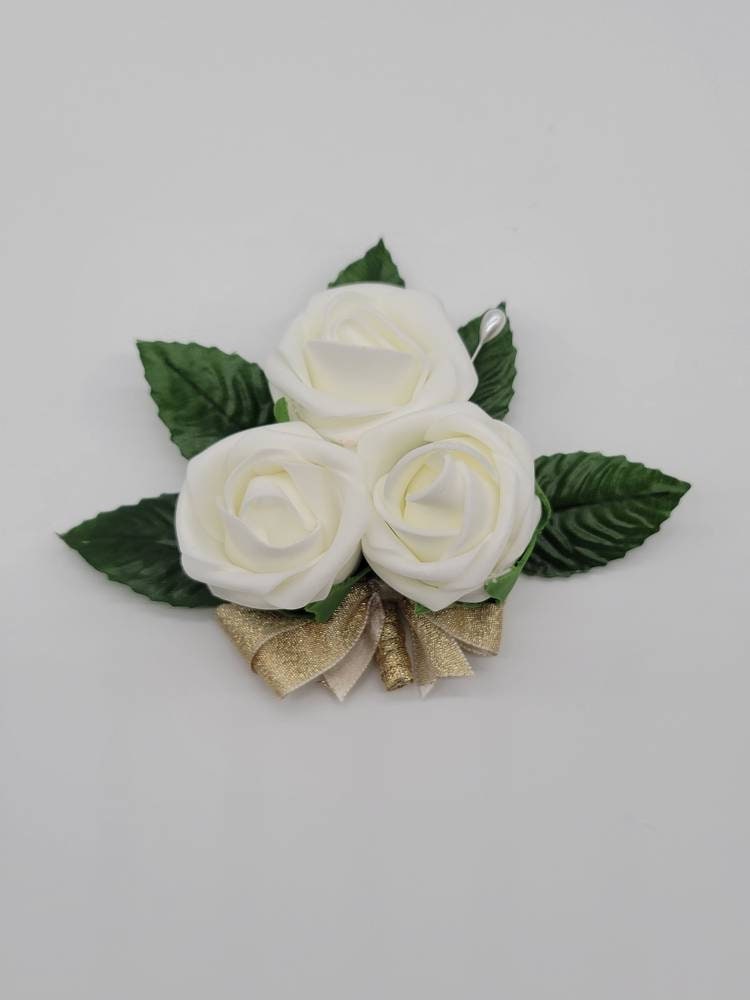 White And Gold Boutonnieres And Corsages,27 Colors Available, Corsages Available In Pin On And Wrist,Matching Bouquets Available