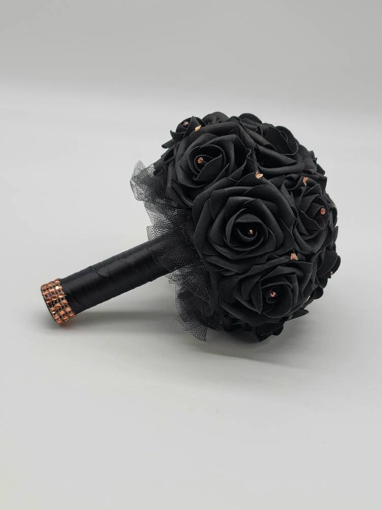 Black And Rose Gold Butterfly Bouquet, Rose Gold Bouquet, Bridesmaid Bouquet,Toss Bouquet, Corsages, Boutonnieres,27 Colors Available