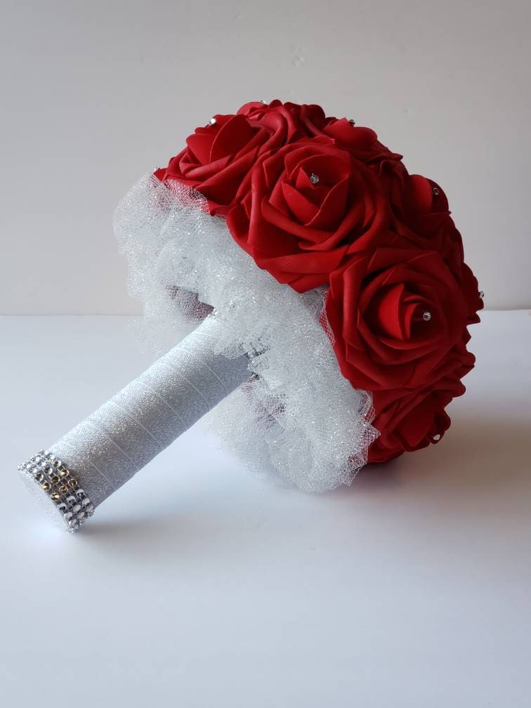 Red,white, and Silver Corsages and Boutonnieres Available In 27 Colors, Corsages Available In Pin On And Wrist, Matching Bouquets Available