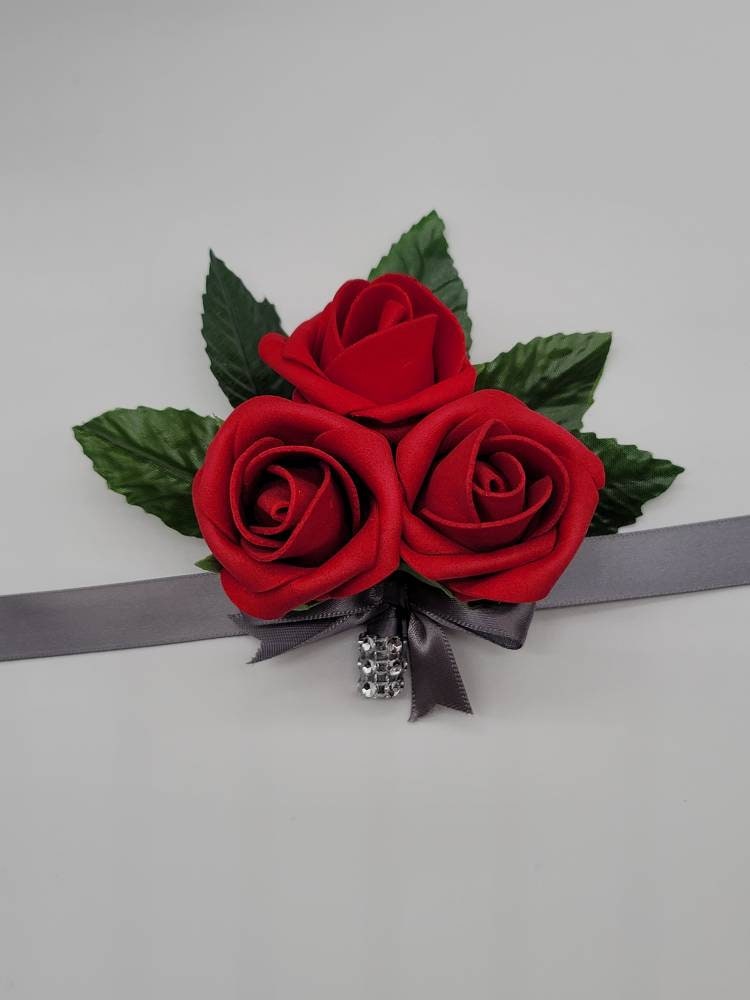 Red and Gray Boutonniere and Corsages for Weddings