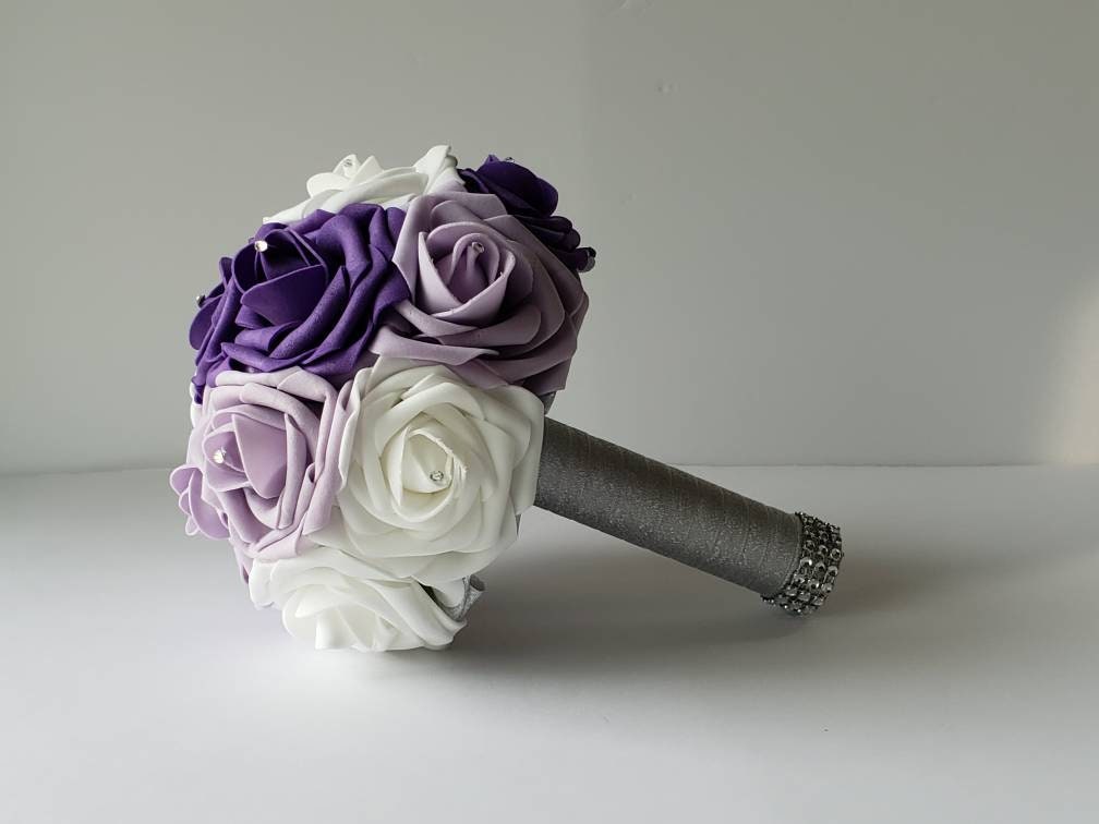 Lilac, Purple, and White Wedding Bouquet, Bridal Bouquet, Bridesmaid Bouquet With Matching Boutonnieres And Corsages Available