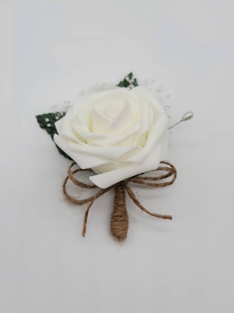 Ivory And Burlap Boutonnieres And Corsages,27 Colors Available, Corsages Available In Pin On And Wrist,Matching Bouquets Available