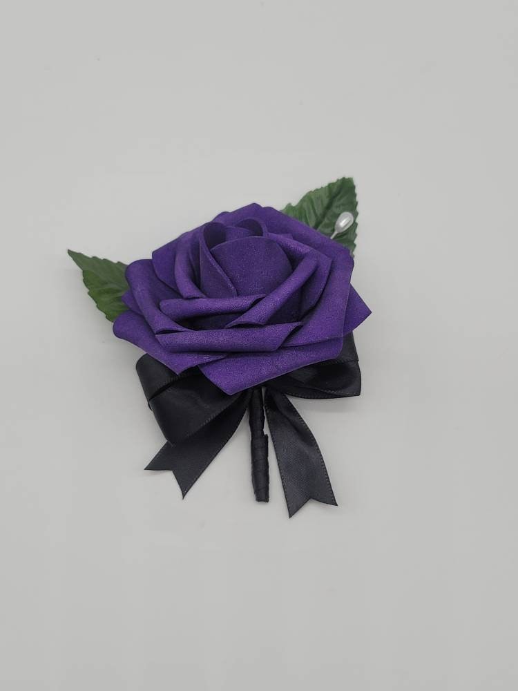Dark Purple And black Boutonnieres And Corsages, 27 Colors Available, Corsages Available In Pin On And Wrist,Matching Bouquets Available