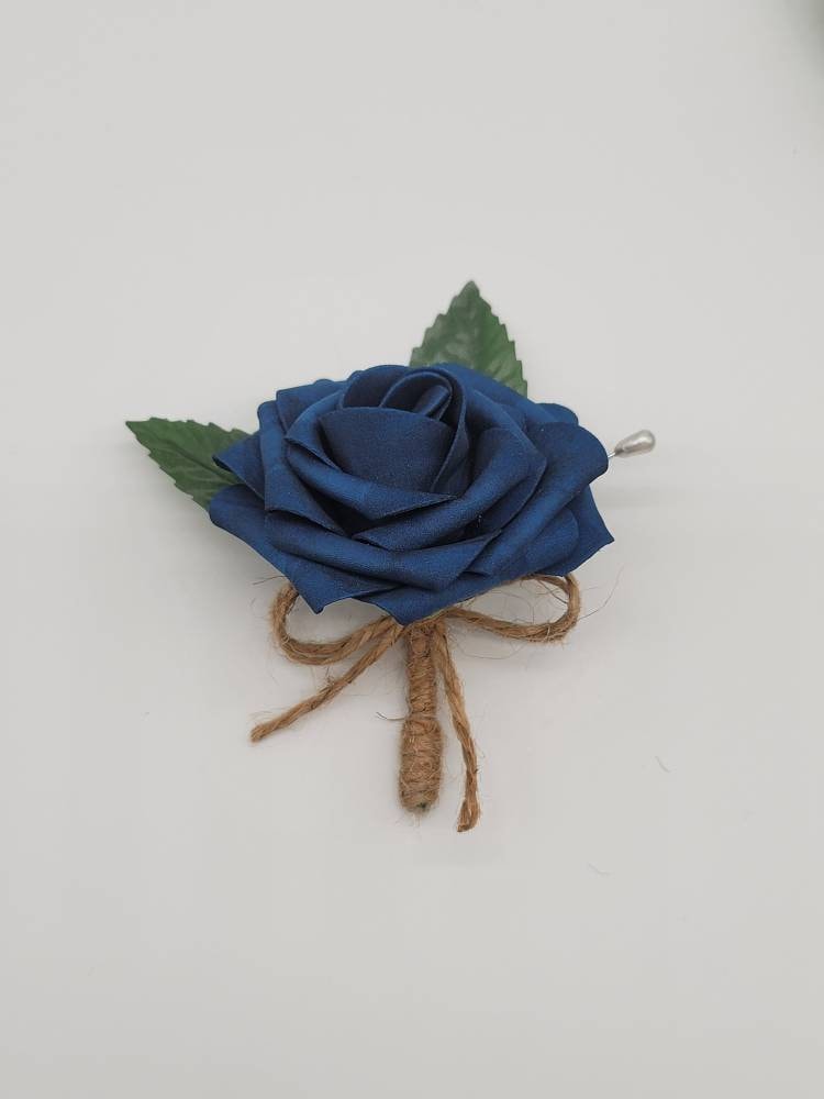 Navy and twine Boutonnieres And Corsages, Available In 27 Colors, Corsages Available In Pin On And Wrist, Matching Bouquets Available