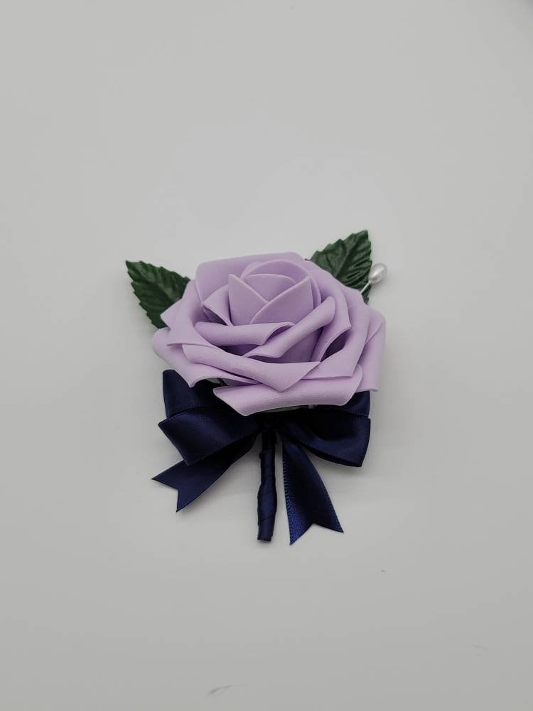 lilac and navy Corsages and Boutonnieres,Available In 27 Colors, Corsages Are Available In Pin On And Wrist, Matching Bouquets Available
