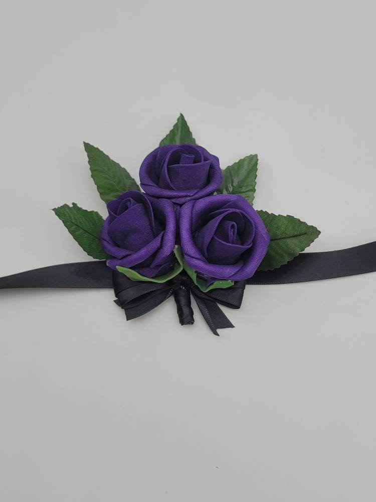 Purple and Black Bridal Bouquet | Real Touch Roses | Gothic Wedding, Prom, Quinceanera
