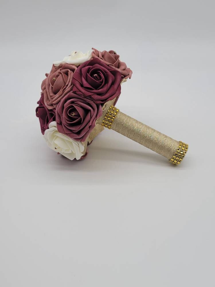 Dusty rose And gold Boutonnieres And Corsages, Available In 27 Colors, Corsages Available In Pin On And Wrist, Matching Bouquets Available