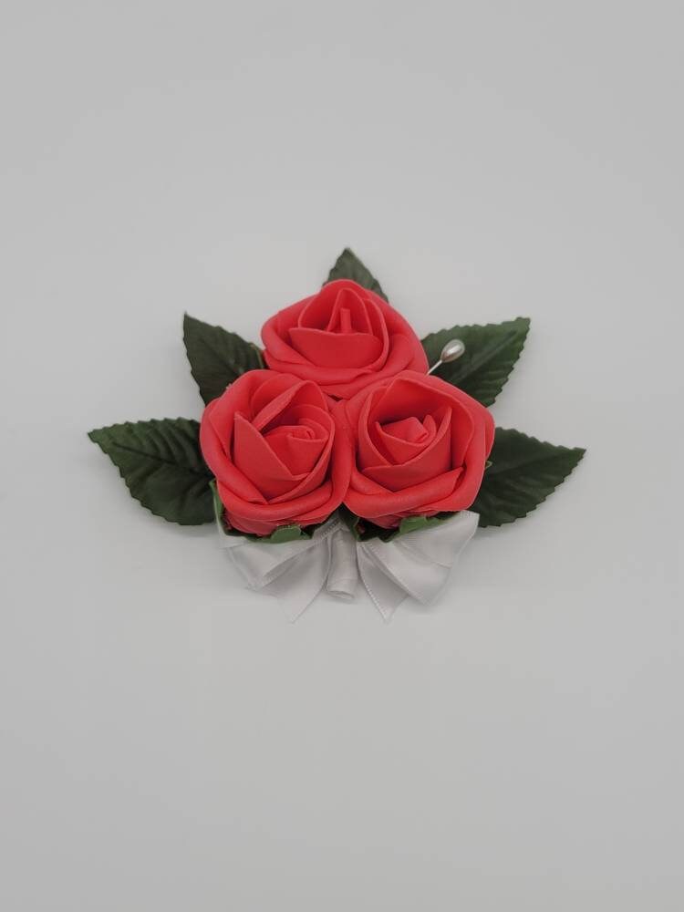 Coral And white Boutonnieres And Corsages,27 Colors Available, Corsages Available In Pin On And Wrist,Matching Bouquets Available
