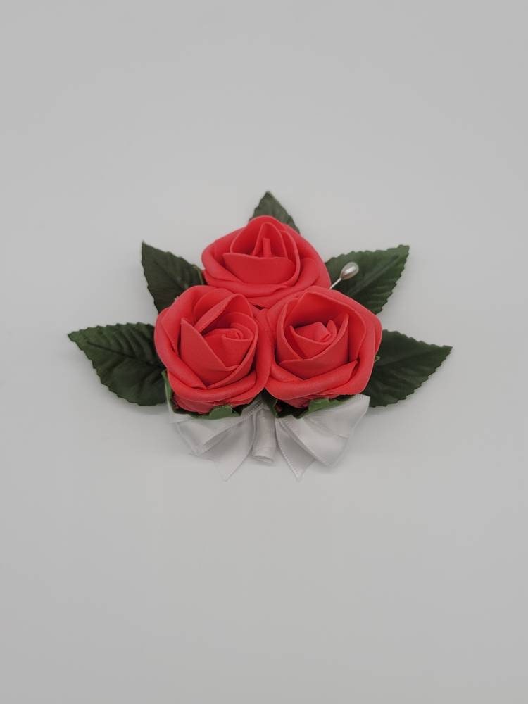 Coral And white Boutonnieres And Corsages,27 Colors Available, Corsages Available In Pin On And Wrist,Matching Bouquets Available