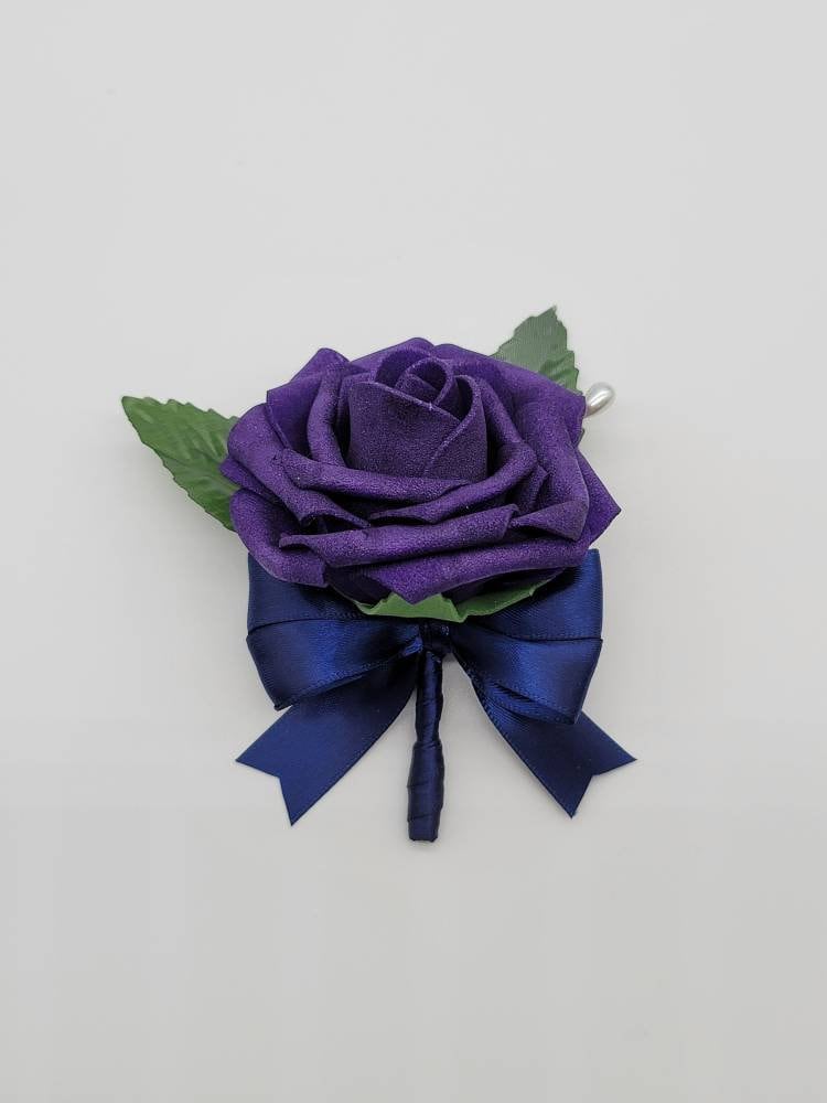 Dark Purple And navy Boutonnieres And Corsages, 26 Colors Available, Corsages Available In Pin On And Wrist,Matching Bouquets Available
