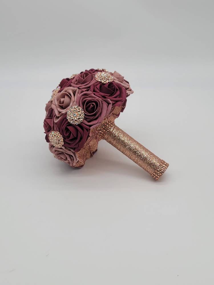 Burgundy,Mauve,and Dusty Rose Brooch Bridal Bouquet, Bridesmaid Bouquet,or Toss Available in 27 colors, Boutonnieres and Corsages Available