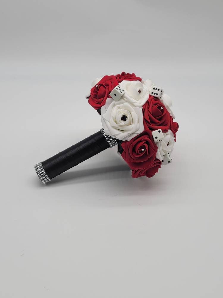 Las Vegas Wedding Red and Black Boutonnieres and Corsages with Card Suites, Matching Bouquets Available, Destination Weddings