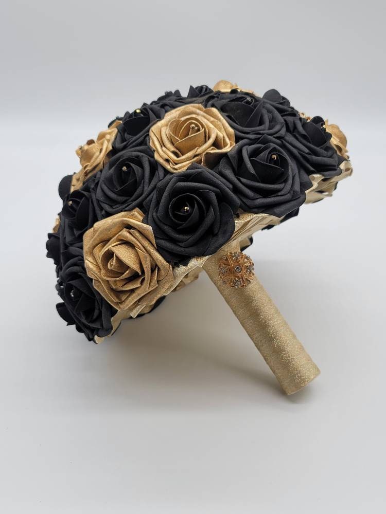 Gold And Black Boutonnieres And Corsages with or without Babies Breath, Corsages Available In Pin On And Wrist, Custom Colors Available