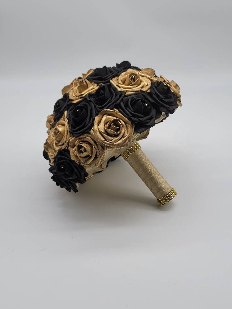 Gold And Black Boutonnieres And Corsages, Available In 27 Colors, Corsages Available In Pin On And Wrist, Matching Bouquets Available
