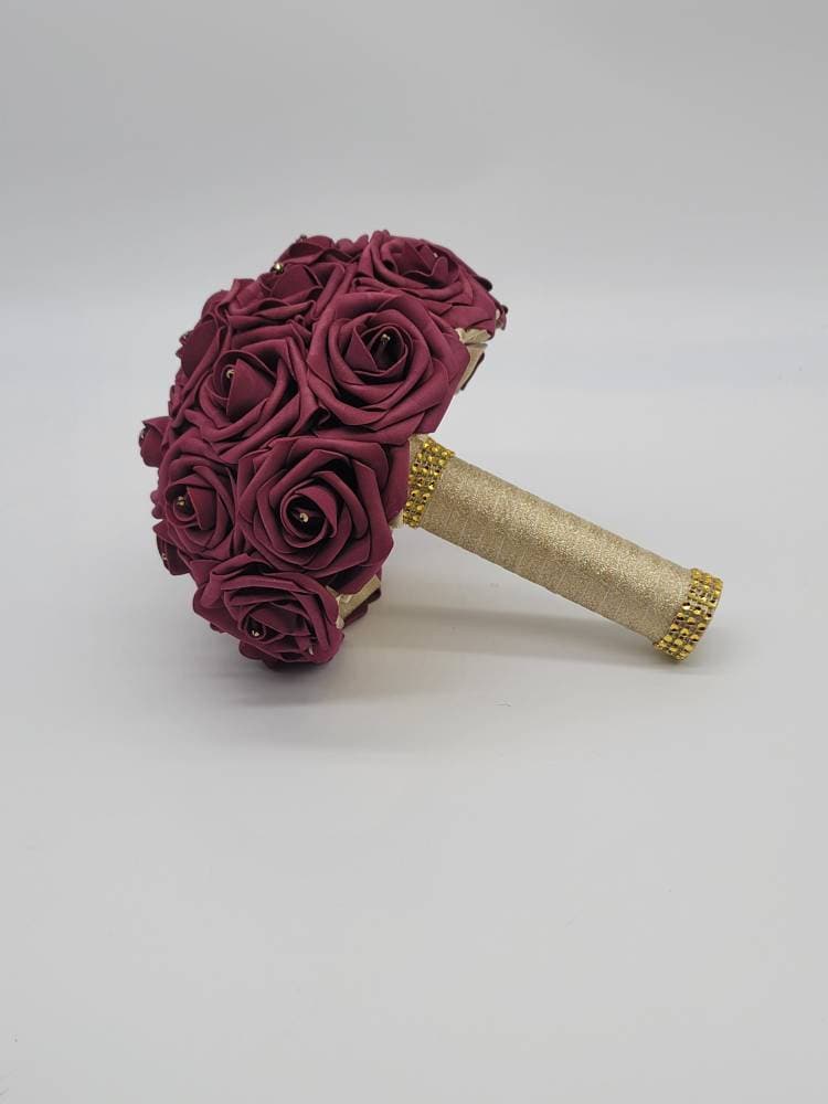 Burgundy And Gold Boutonnieres And Corsages,27 Colors Available, Corsages Available In Pin On And Wrist,Matching Bouquets Available
