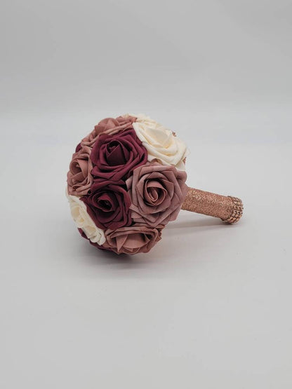 Dusty Rose,Mauve,Burgundy, and Ivory Bridal bouquet, Bridesmaid Bouquet,Toss, Matching Corsages and Boutonnieres,Custom Colors Available