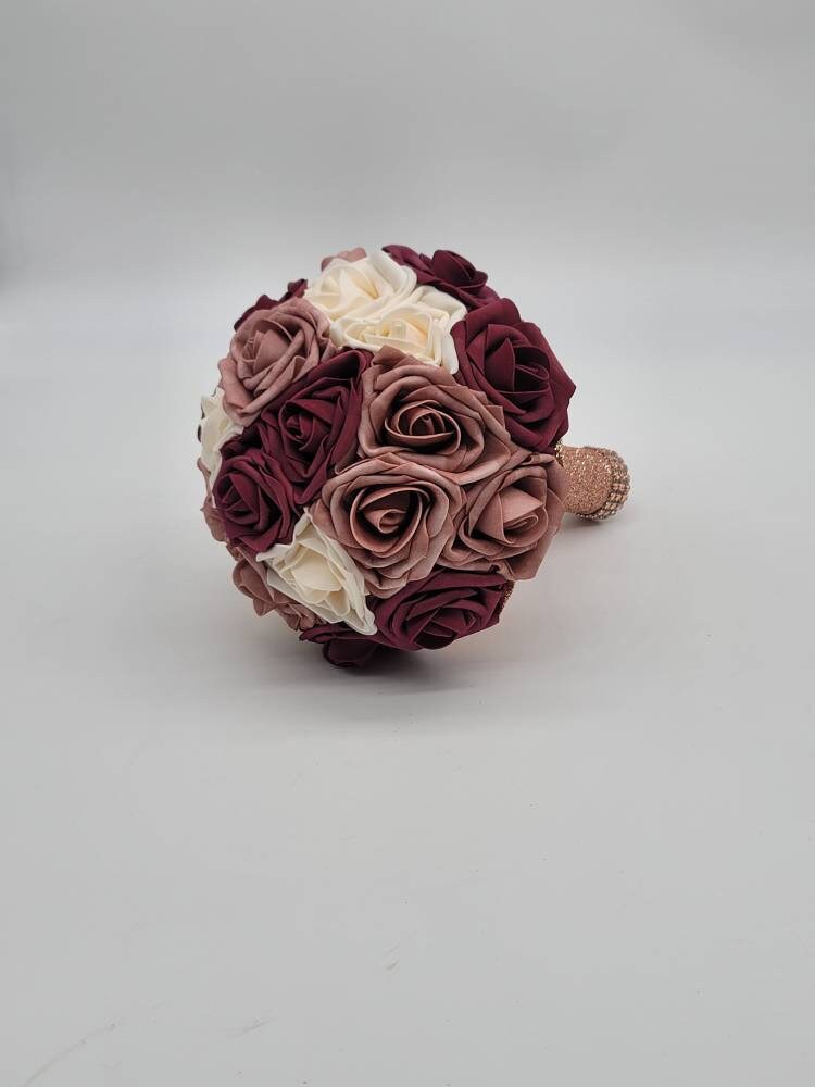 Dusty Rose,Mauve,Burgundy, and Ivory Bridal bouquet, Bridesmaid Bouquet,Toss, Matching Corsages and Boutonnieres,Custom Colors Available